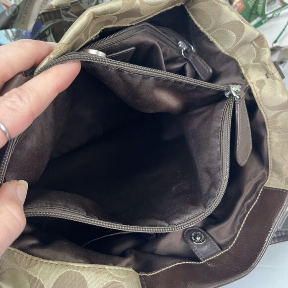 COACH Ashley Signature Sateen Carryall Shoulder Bag E1259-F15510 Khaki/Brown - Picture 15 of 16